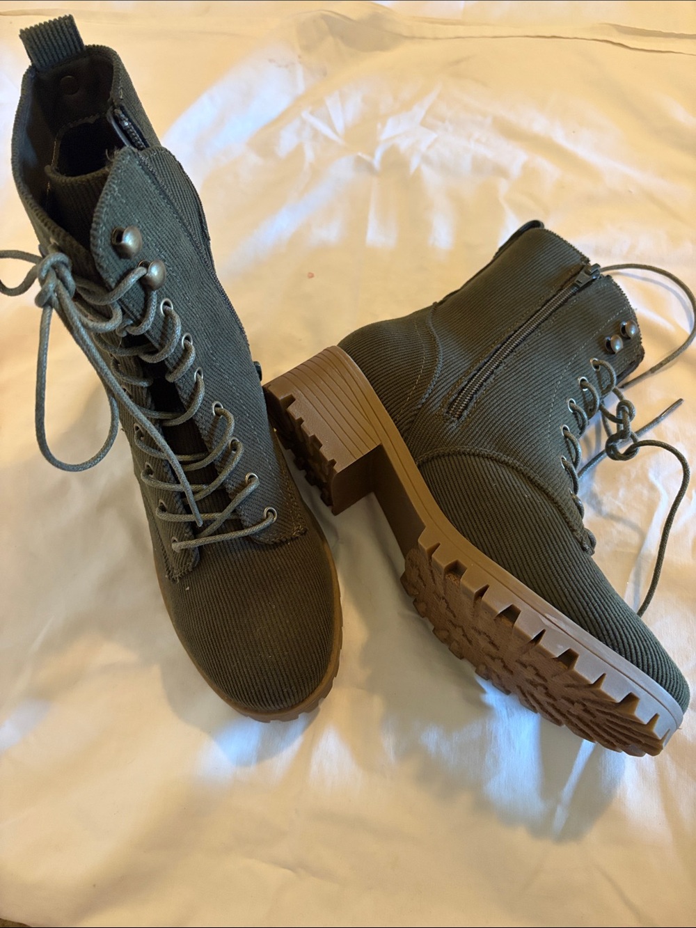 Sonoma Olive Lace-Up Combat Boots with Tan Lug Sole